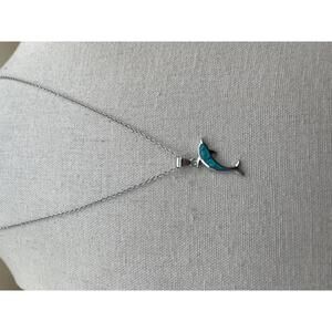 Dolphin Pendant Necklace with Blue Opal Inlay